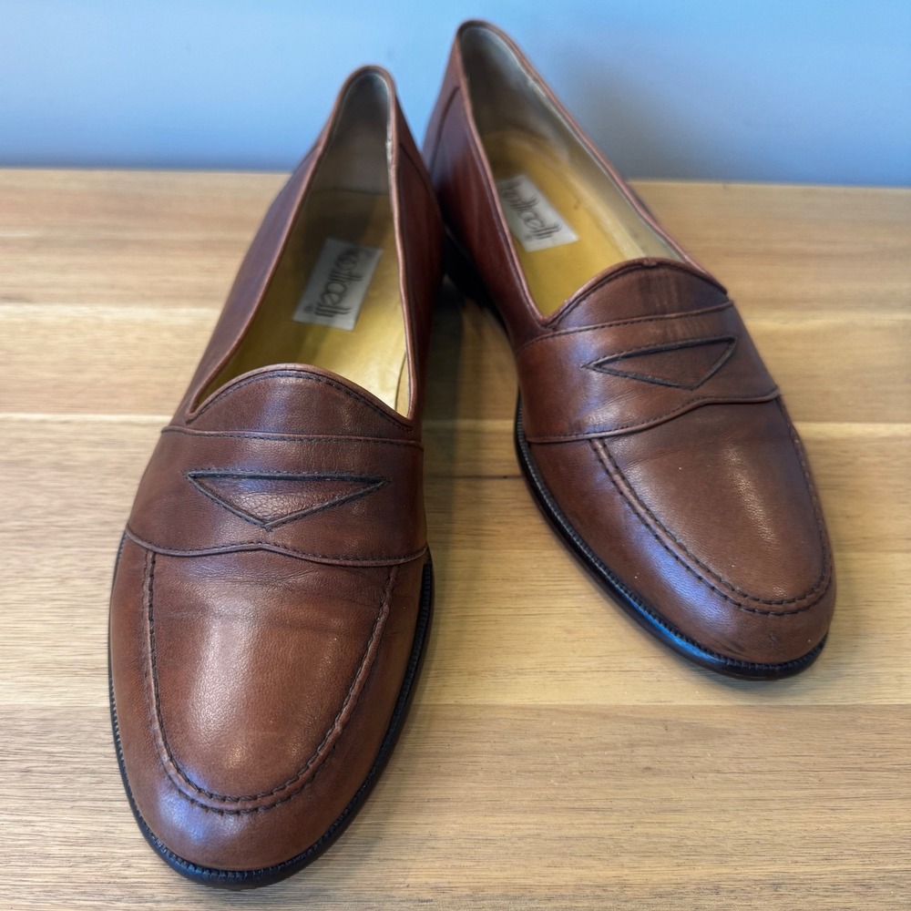 Botticelli Men 9.5 M Brown Leather Penny Loafers Slip On Italy Preppy Classic
